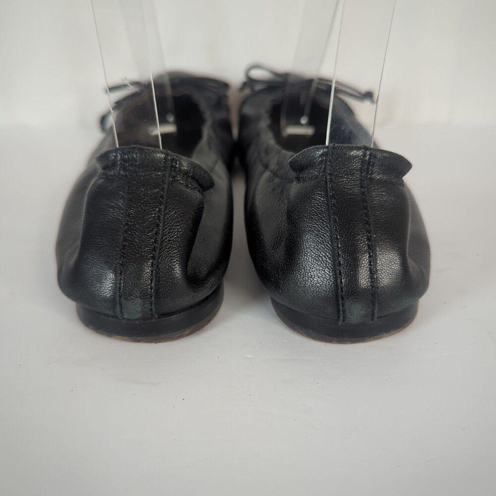 AGL Black Leather Ballet Flat Cap Toe Women Size 37.5 US 7 Bow Elastic Italy - Picture 7 of 10